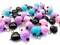Pastel Bead Charms with Black Heart Dangles, 12 pieces, Creepy Cute Jewelry Supplies, Adorabilities